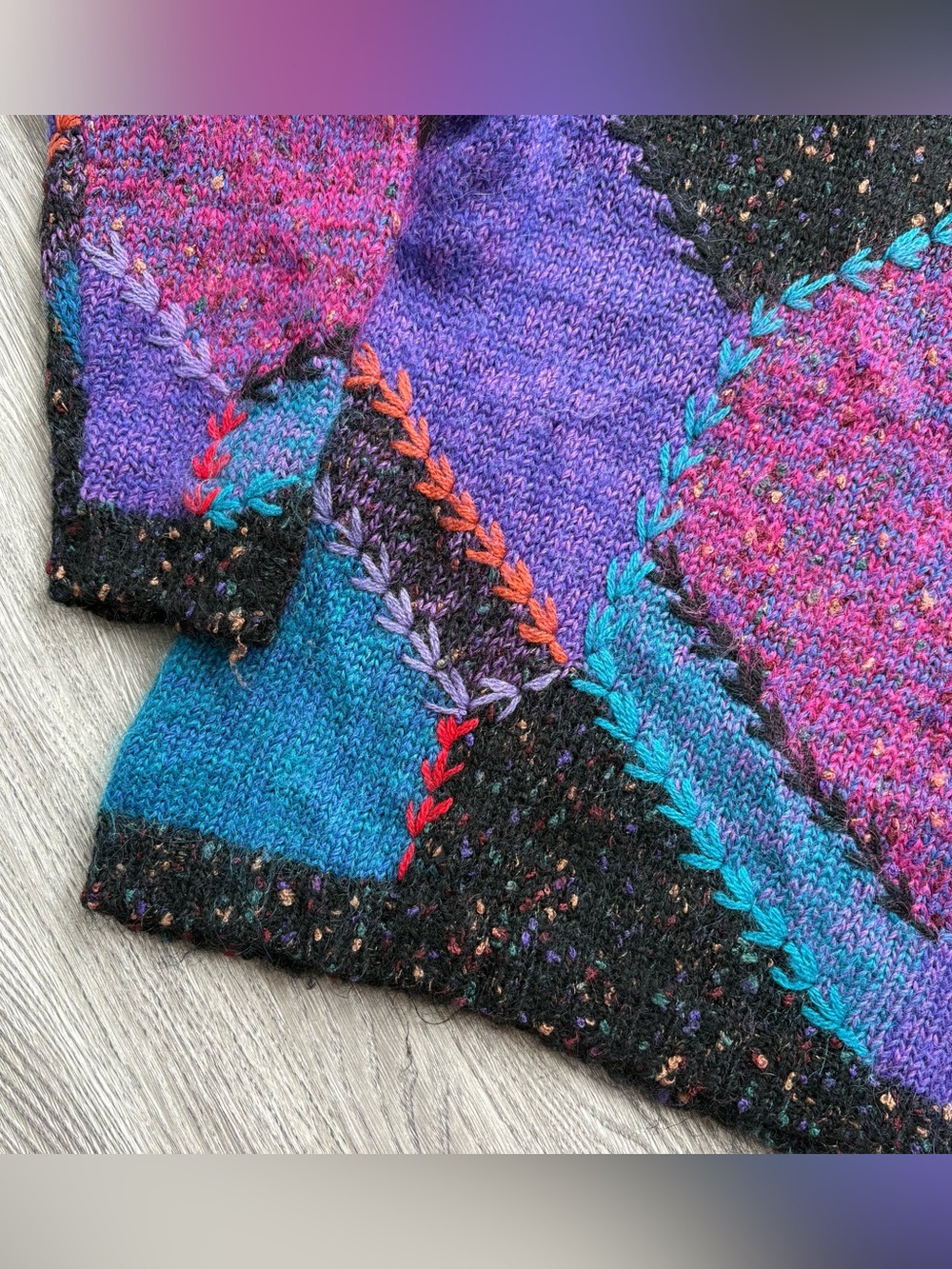 Vintage Segrets Sun Prints Mohair Blend Patchwork Mock Neck Sweater M Chunky - Picture 2 of 14
